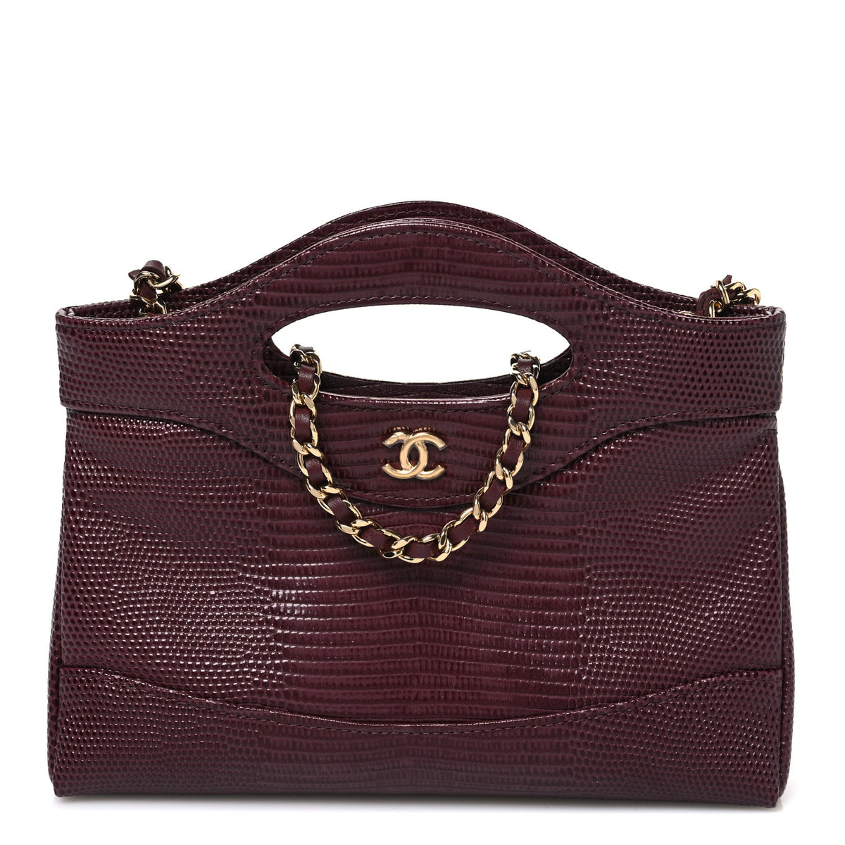 Lizard Embossed Calfskin Quilted Nano 31 Shopping Bag Burgundy