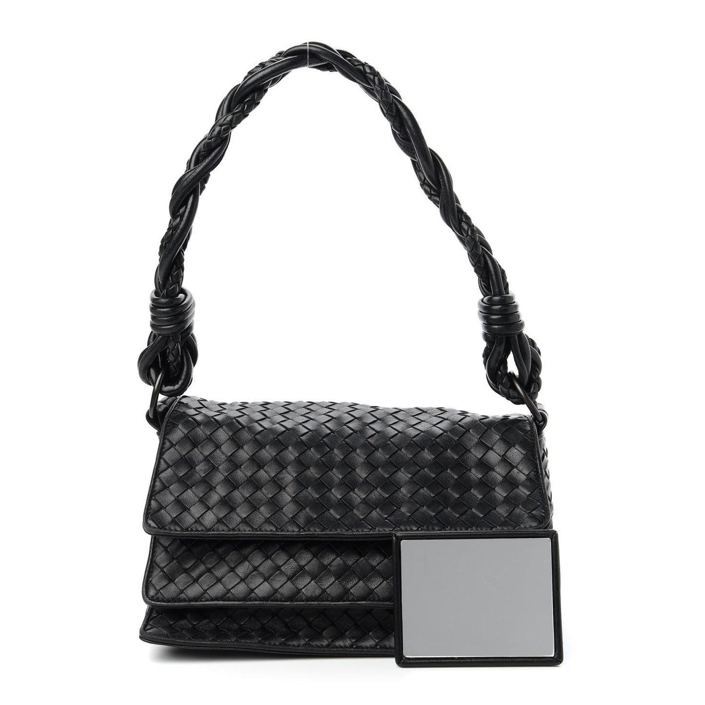 Nappa Intrecciato Braided Flap Shoulder Bag Black