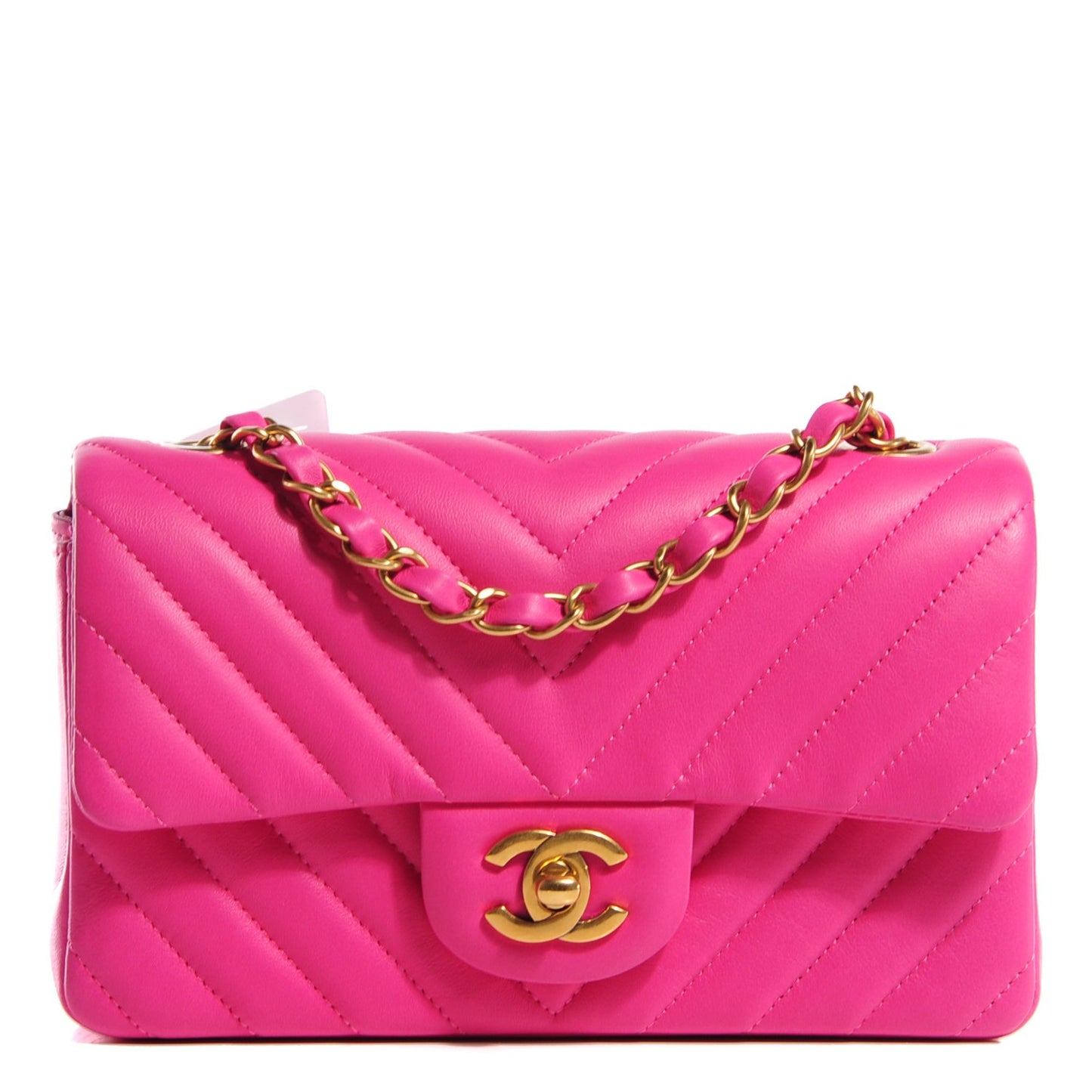 Lambskin Chevron Quilted Mini Rectangular Flap Pink