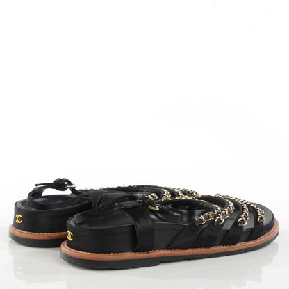 Chanel Satin Lambskin Chain Flat Sandals 37 Black 4 of 8