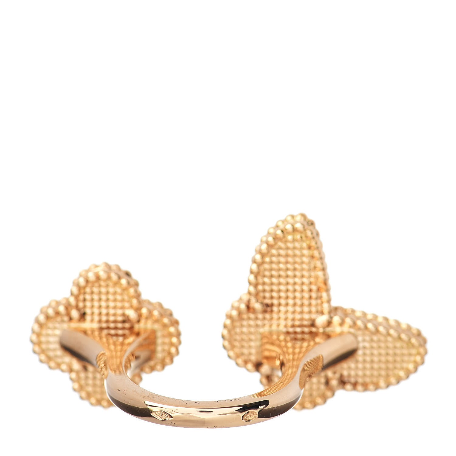 Van Cleef & Arpels 18K Yellow Gold Mother of Pearl Tiger Eye Lucky Alhambra Between the Finger Ring 50 5.25 3 of 6