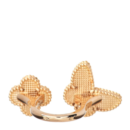 Van Cleef & Arpels 18K Yellow Gold Mother of Pearl Tiger Eye Lucky Alhambra Between the Finger Ring 50 5.25 3 of 6