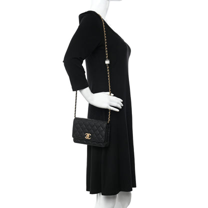Chanel Caviar Quilted Camellia Wallet On Chain WOC Black 2 of 12