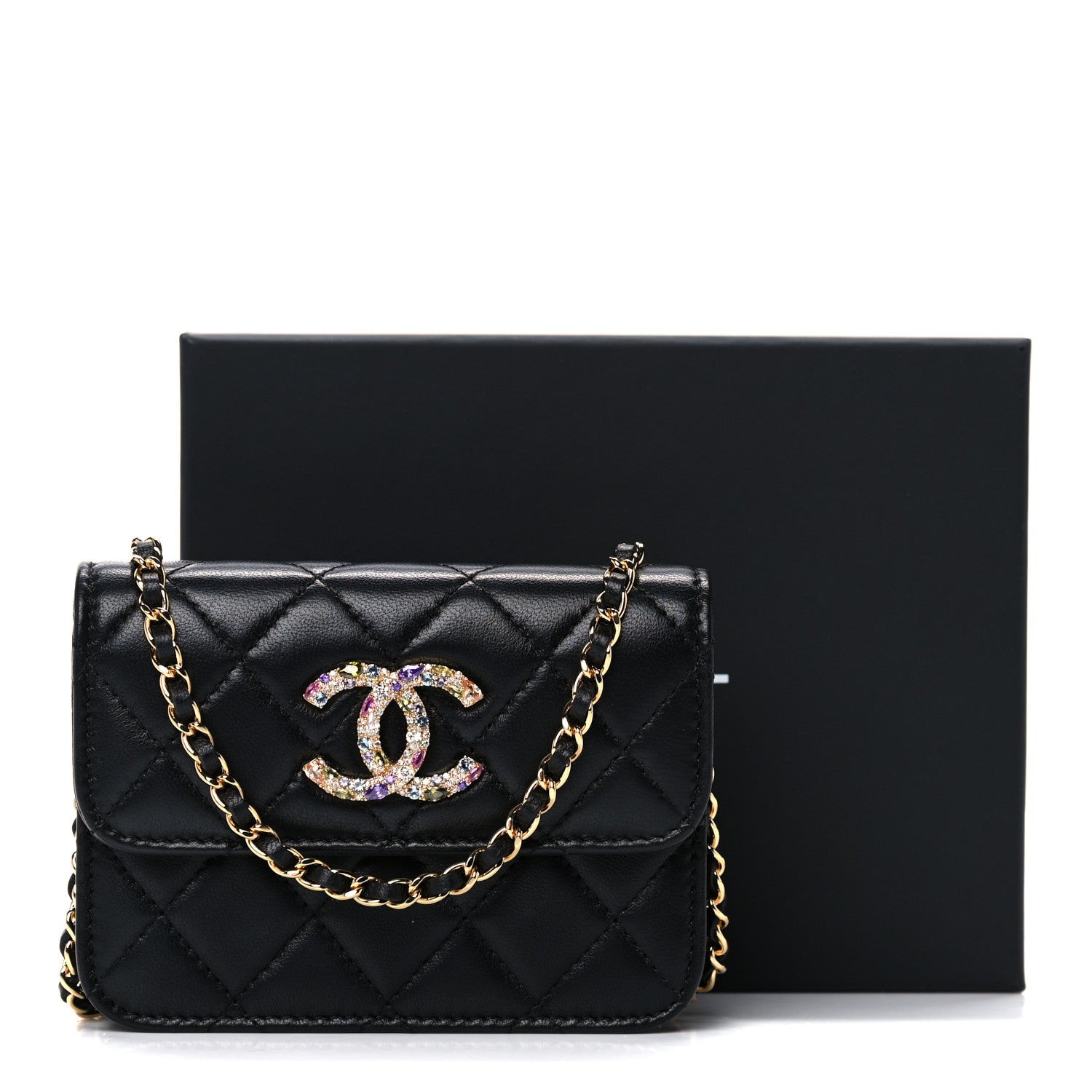 Chanel Lambskin Quilted Zirconium Clutch With Chain Black 14 of 14