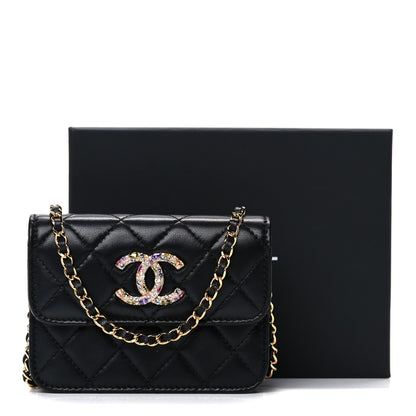 Chanel Lambskin Quilted Zirconium Clutch With Chain Black 14 of 14