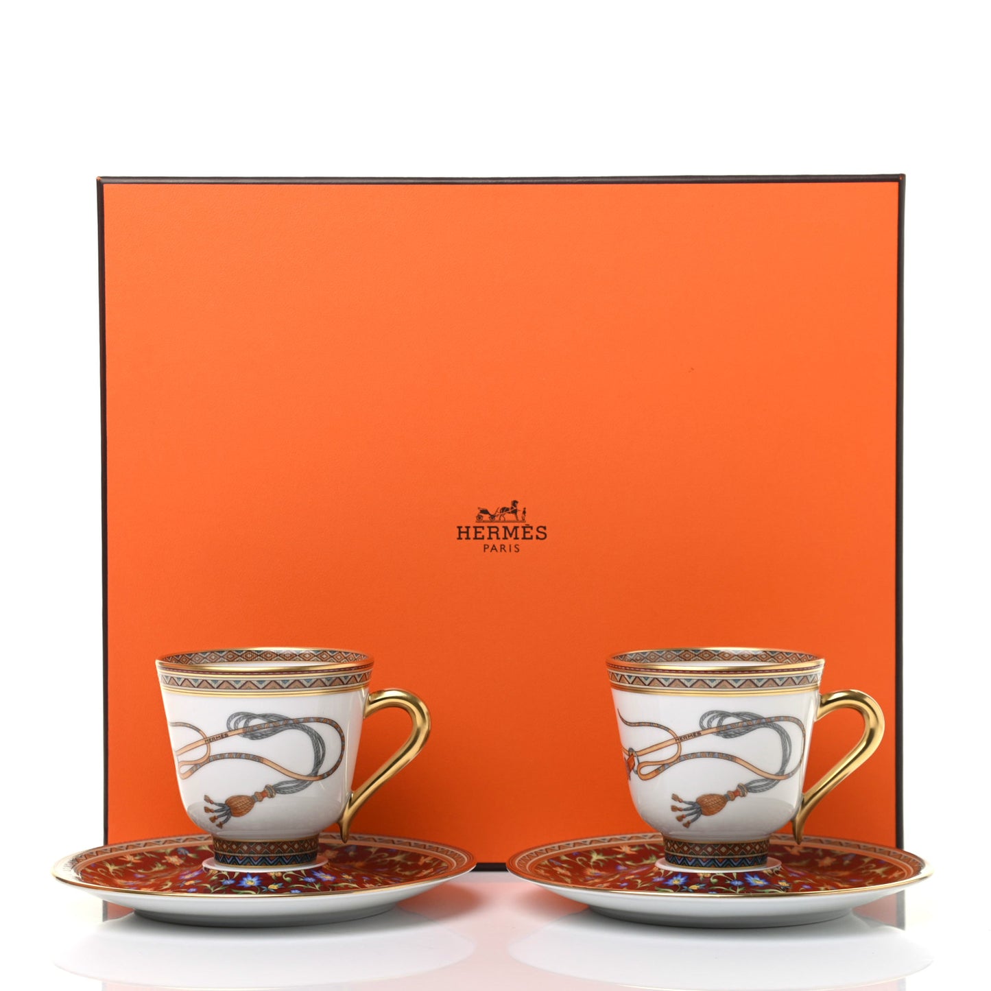 Porcelain Cheval d'Orient Coffee Cup and Saucer Set of 2