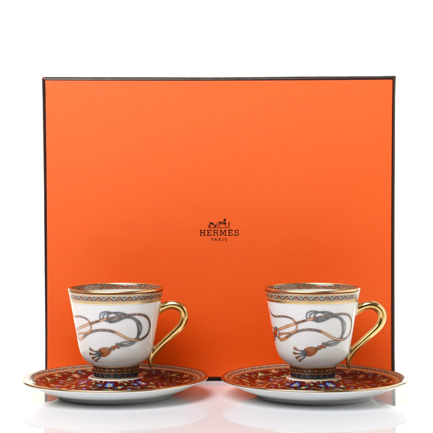Hermes Porcelain Cheval d'Orient Coffee Cup and Saucer Set of 2 8 of 8