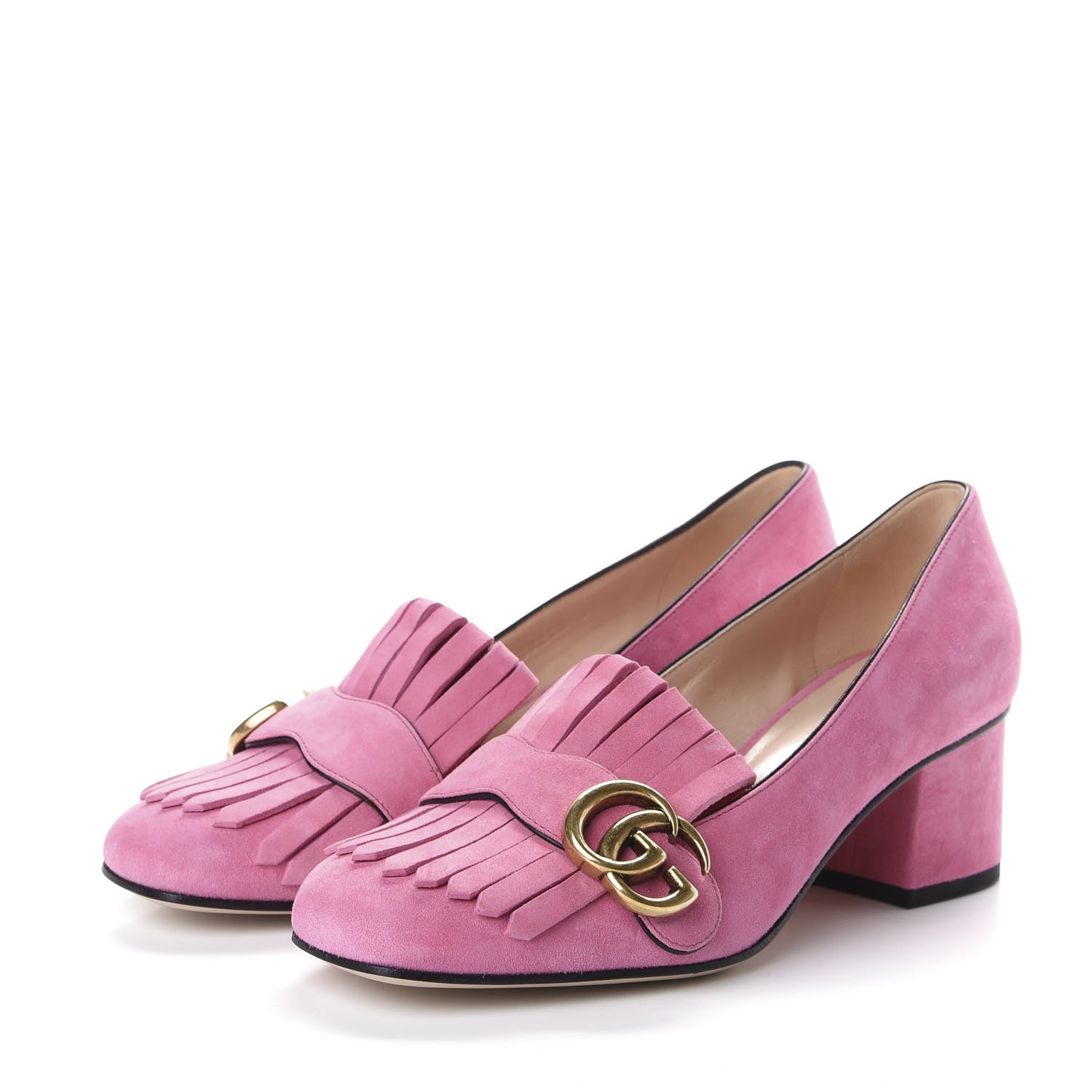 Gucci Kid Scamosciato GG Marmont Fringe 50mm Loafer Pumps 37 Hot Pink 2 of 11