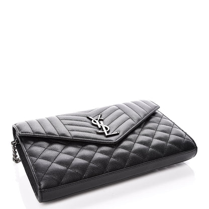 Saint Laurent Sheepskin Tri-Quilt Monogram Envelope Chain Wallet Black 4 of 11