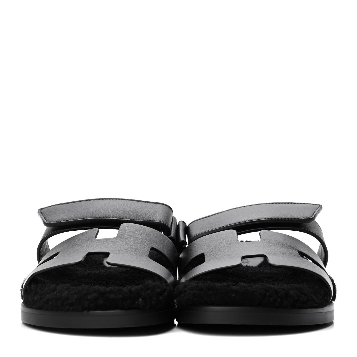 Hermes Calfskin Woolskin Womens Chypre Sandals 39 Black 2 of 4