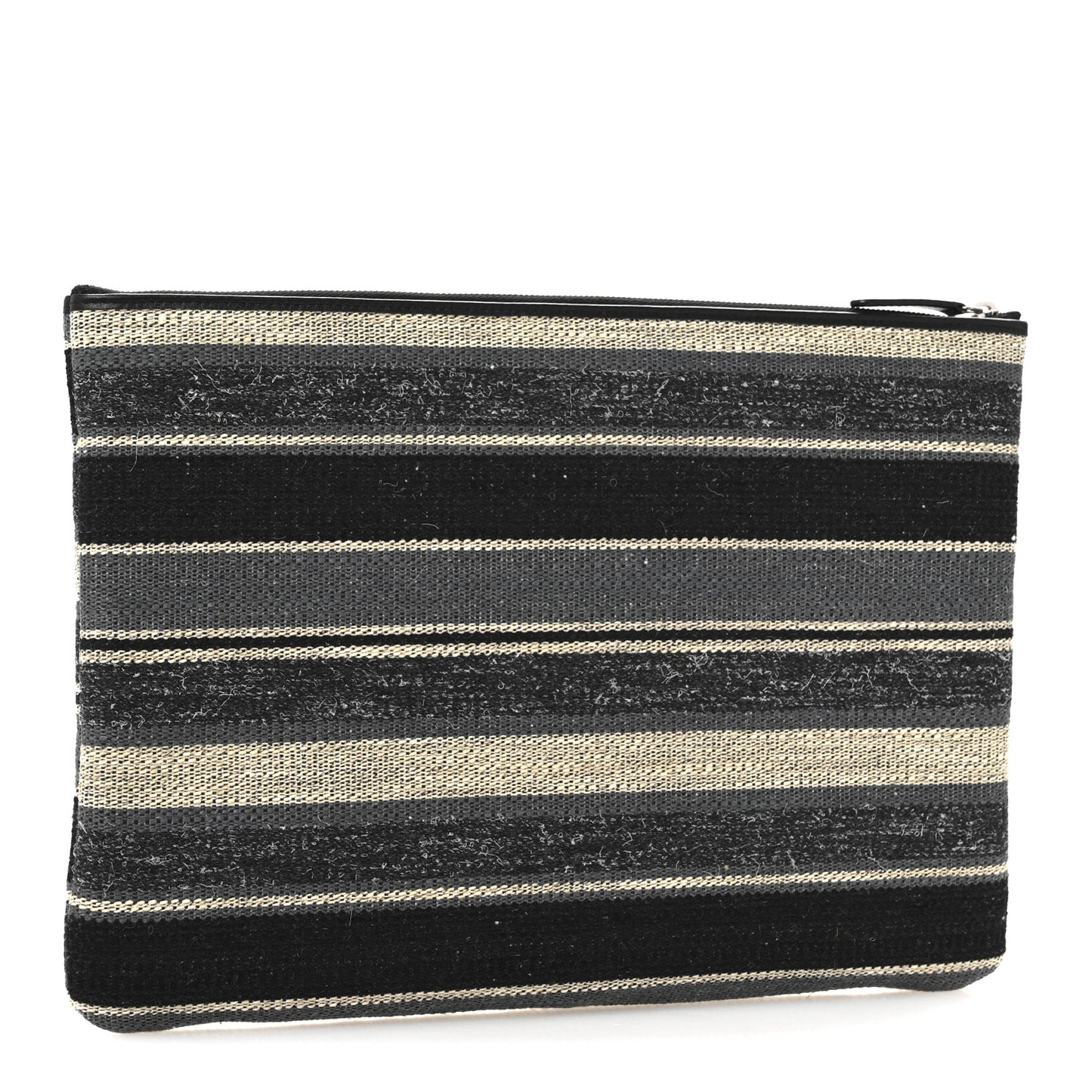 Striped Canvas Large Deauville Pouch Clutch Black