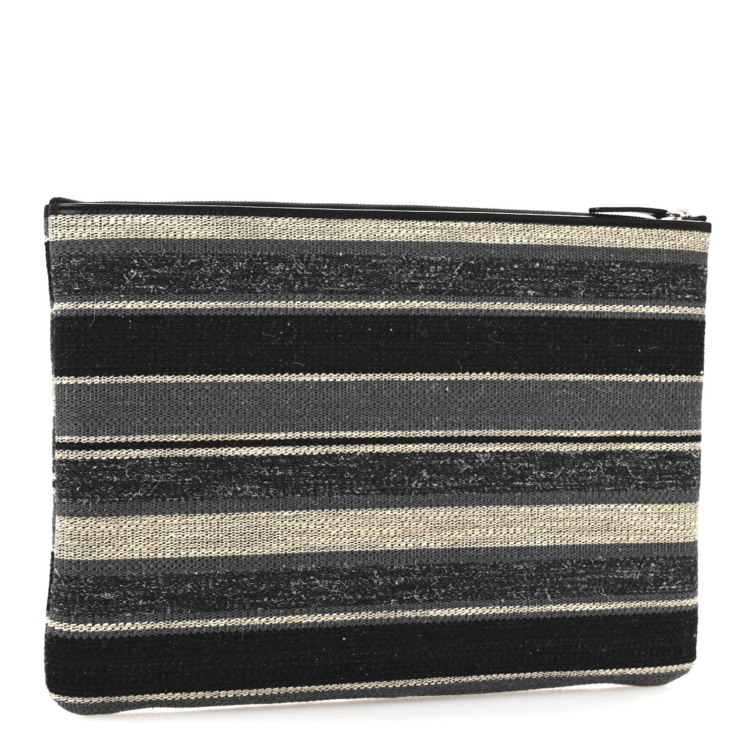 Chanel Striped Canvas Large Deauville Pouch Clutch Black 3 of 9