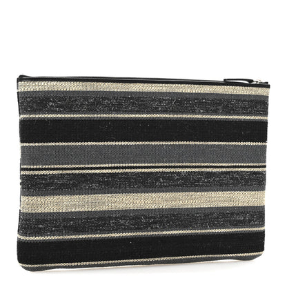 Chanel Striped Canvas Large Deauville Pouch Clutch Black 3 of 9