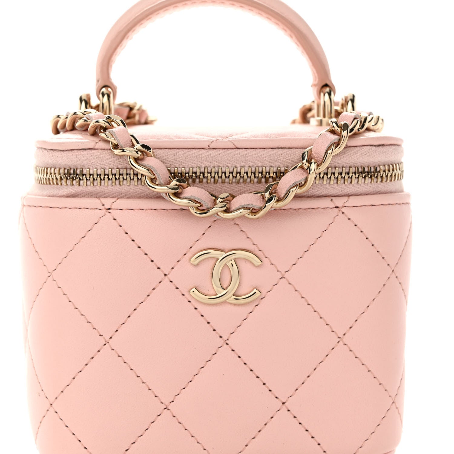 Chanel Lambskin Quilted Mini Top Handle Vanity Case With Chain