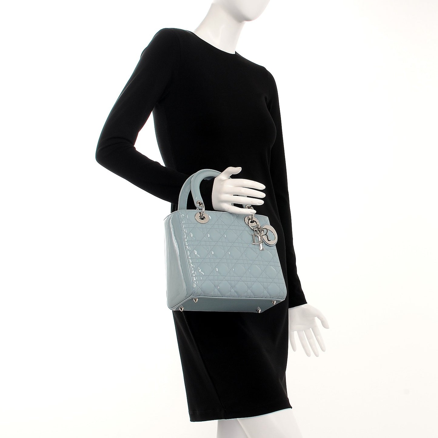 Patent Cannage Medium Lady Dior Light Blue