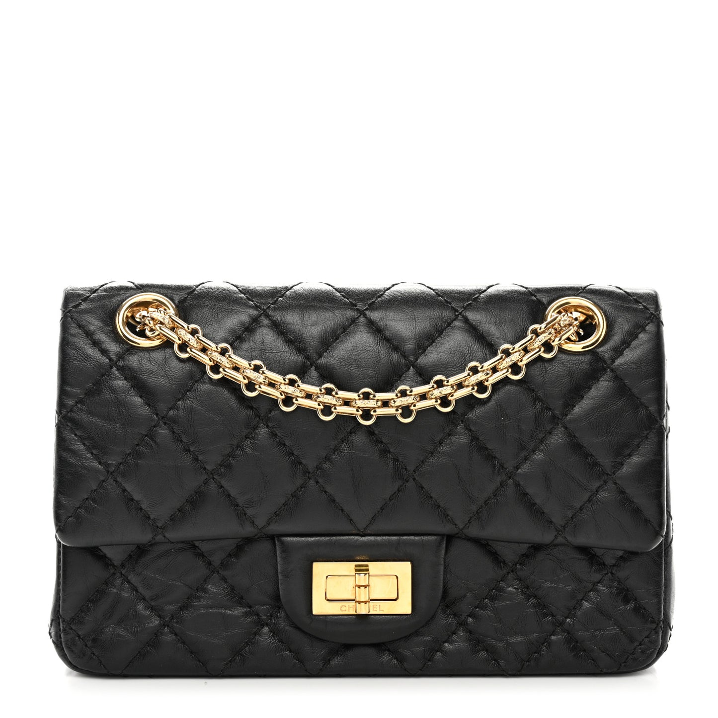 Aged Calfskin Quilted 2.55 Reissue Mini Flap Black