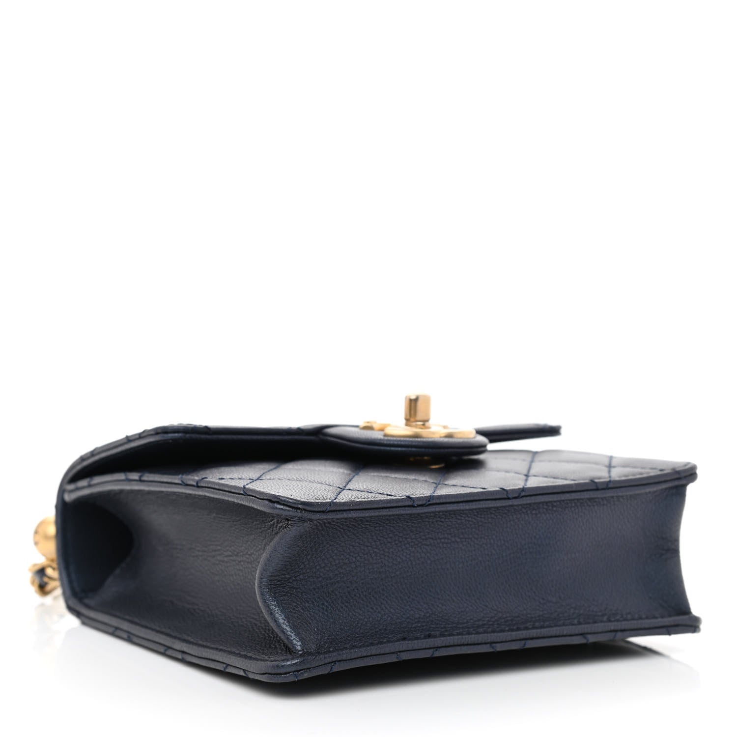 Chanel Iridescent Lambskin Quilted Chic Pearls Flap Navy Blue 4 of 10