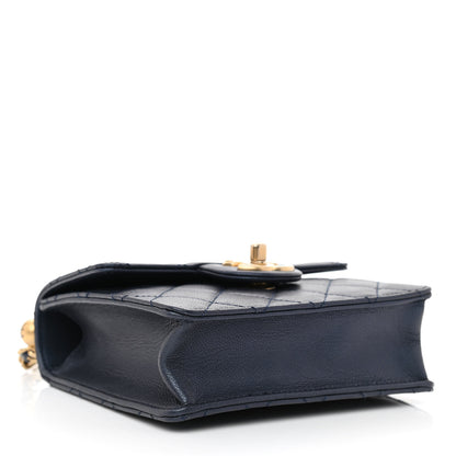 Chanel Iridescent Lambskin Quilted Chic Pearls Flap Navy Blue 4 of 10