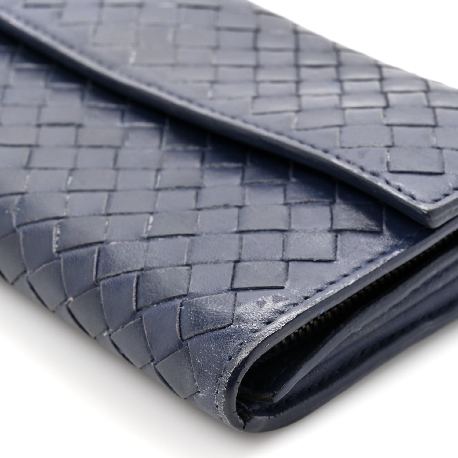 Bottega Veneta Nappa Intrecciato Continental Flap Wallet Dark Blue