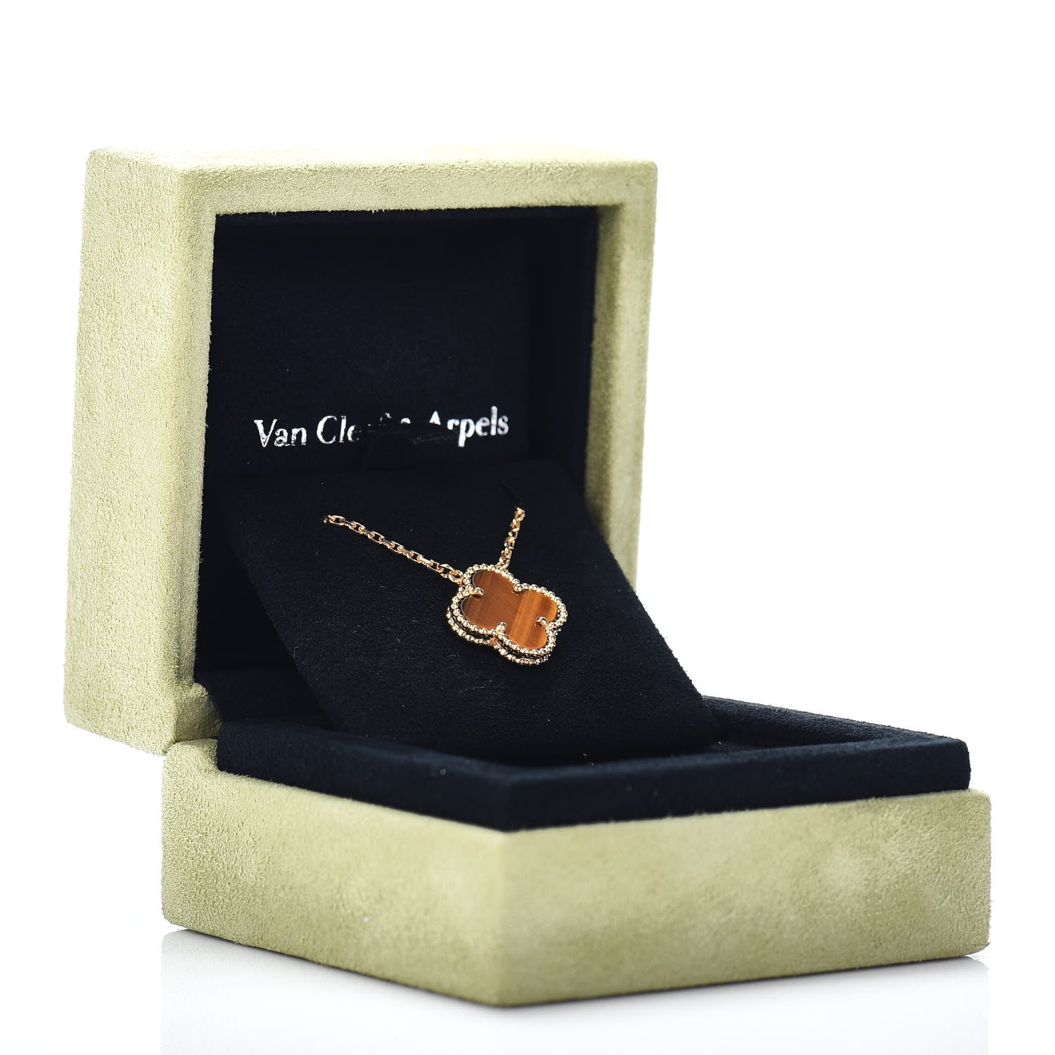 Van Cleef & Arpels 18K Yellow Gold Tiger Eye Vintage Alhambra Pendant Necklace 6 of 6