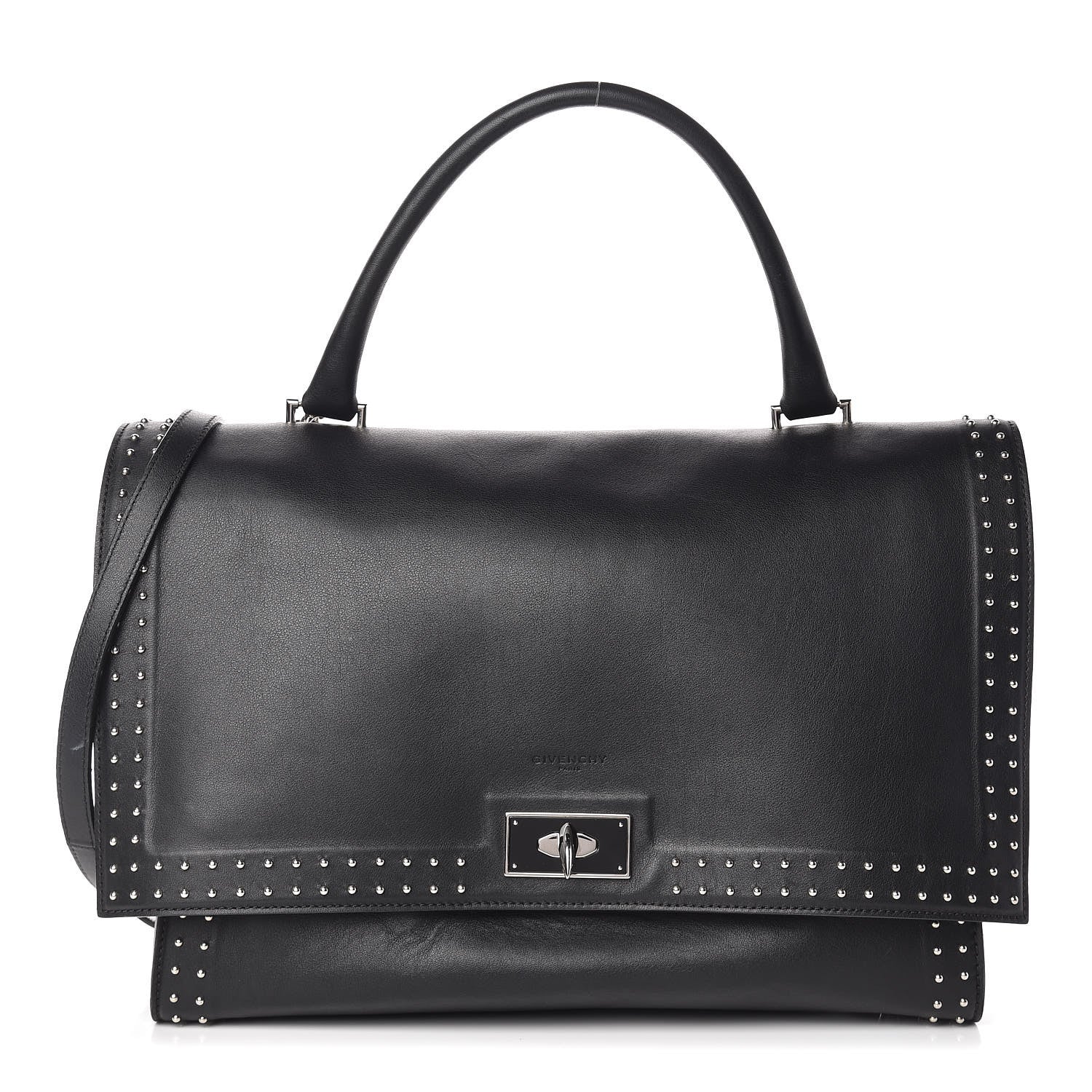 Givenchy Grained Calfskin Studded Medium Shark Lock Satchel Black 1 of 15