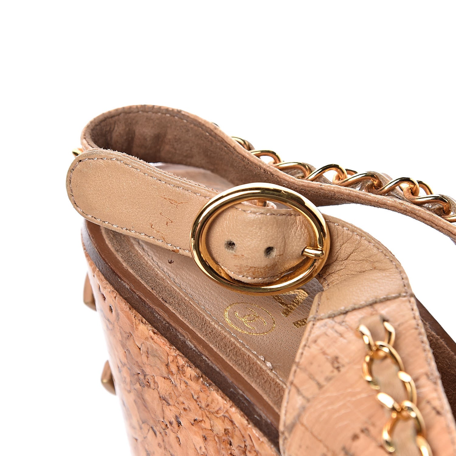 Chanel Cork Chain CC Wedge Sandals 37 Beige Clair 14 of 16