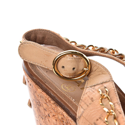 Chanel Cork Chain CC Wedge Sandals 37 Beige Clair 14 of 16