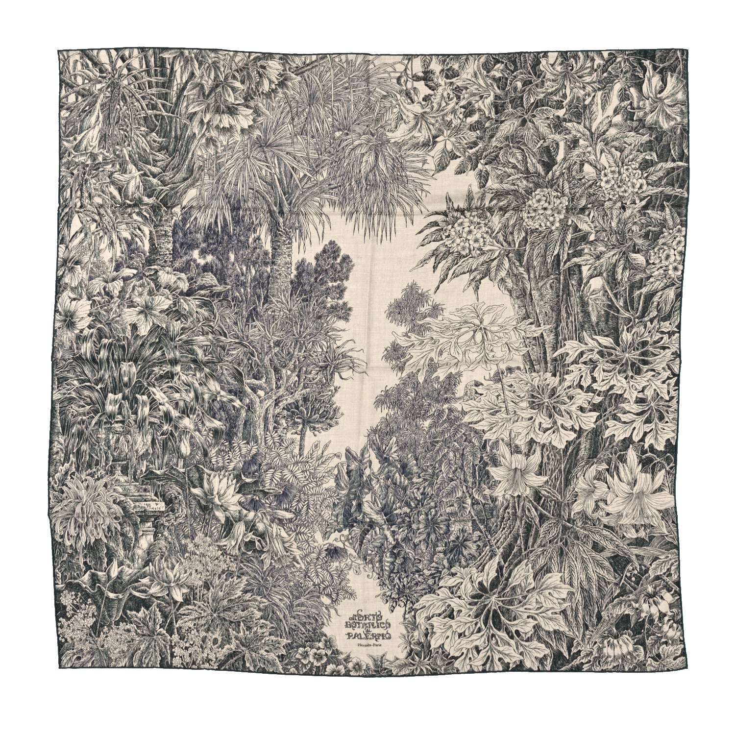 Hermes Cashmere Silk All 'Orto Botanico Di Palermo Shawl 140 Vert Loden Naturel Encre 1 of 4