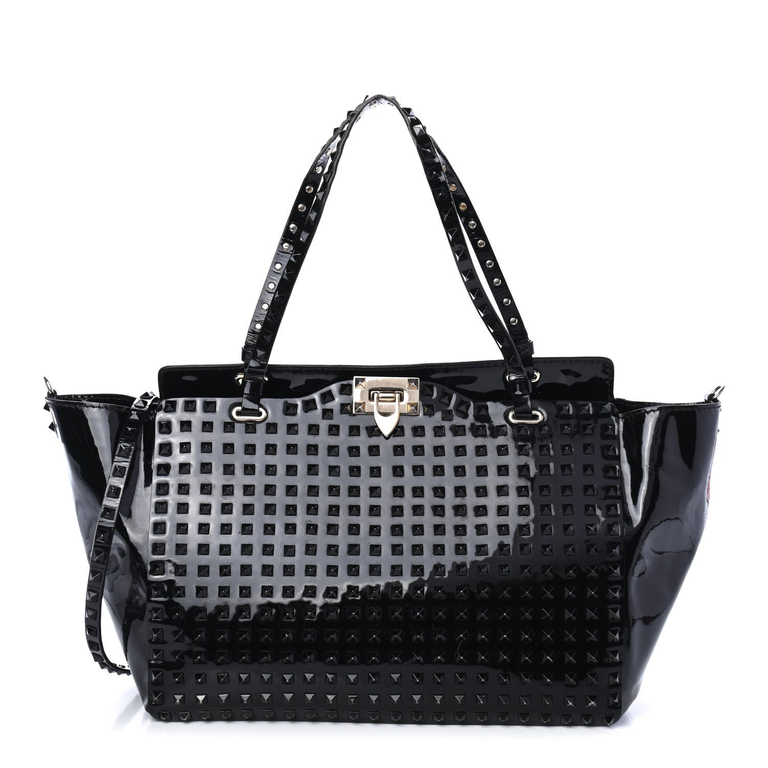Valentino Garavani Patent Punkouture Medium Rockstud All Over Tote Black 1 of 5