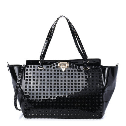 Valentino Garavani Patent Punkouture Medium Rockstud All Over Tote Black 1 of 5