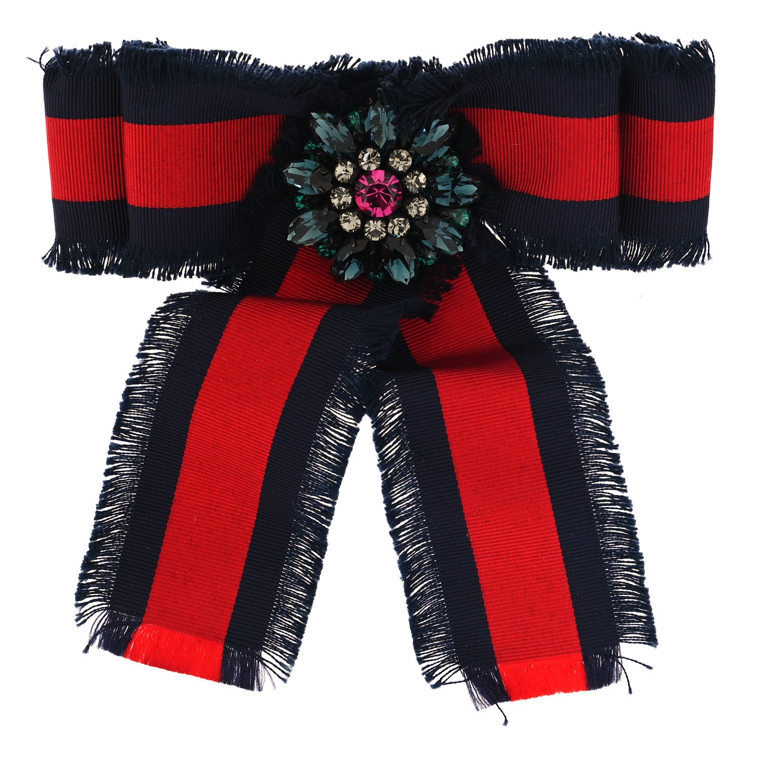 Gucci Grosgrain Web Crystal Bow Brooch Blue Red 1 of 4