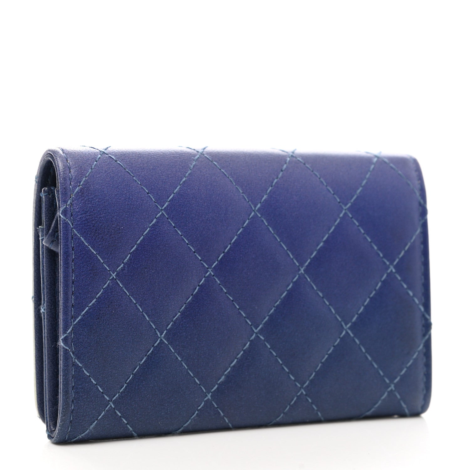 Chanel Faded Lambskin Quilted Card Holder Wallet Blue 3 of 12