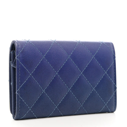 Chanel Faded Lambskin Quilted Card Holder Wallet Blue 3 of 12