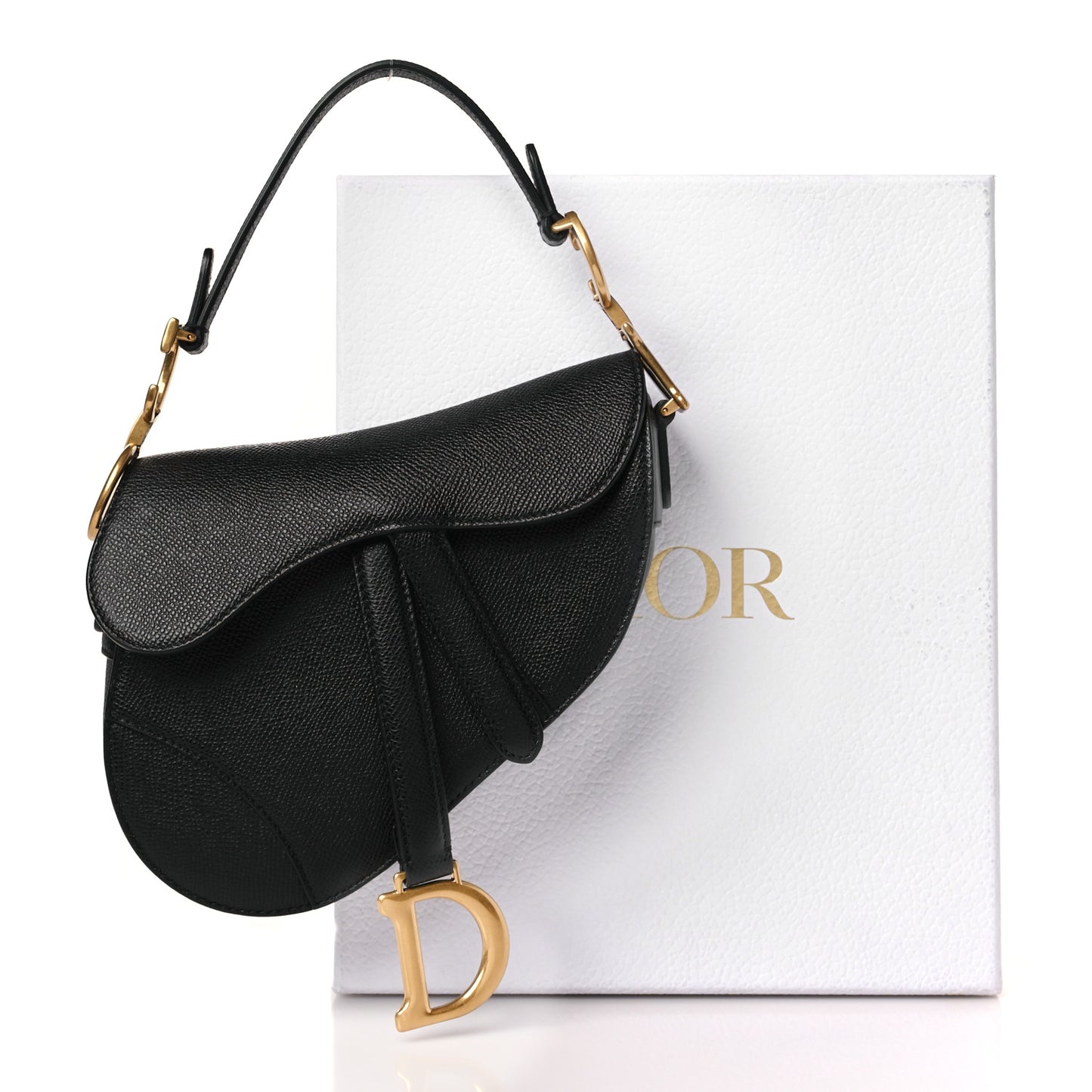Grained Calfskin Mini Saddle Bag Black