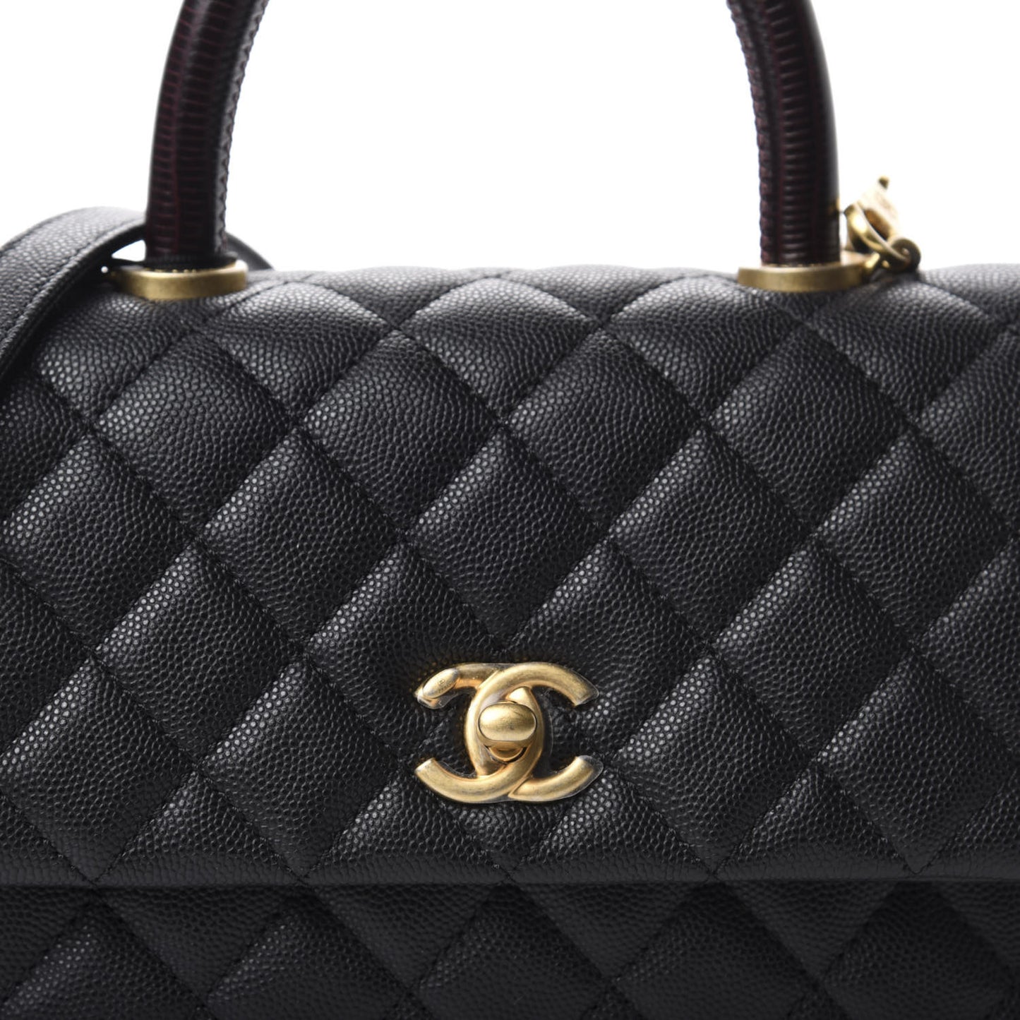 Caviar Lizard Embossed Quilted Mini Coco Handle Flap Black
