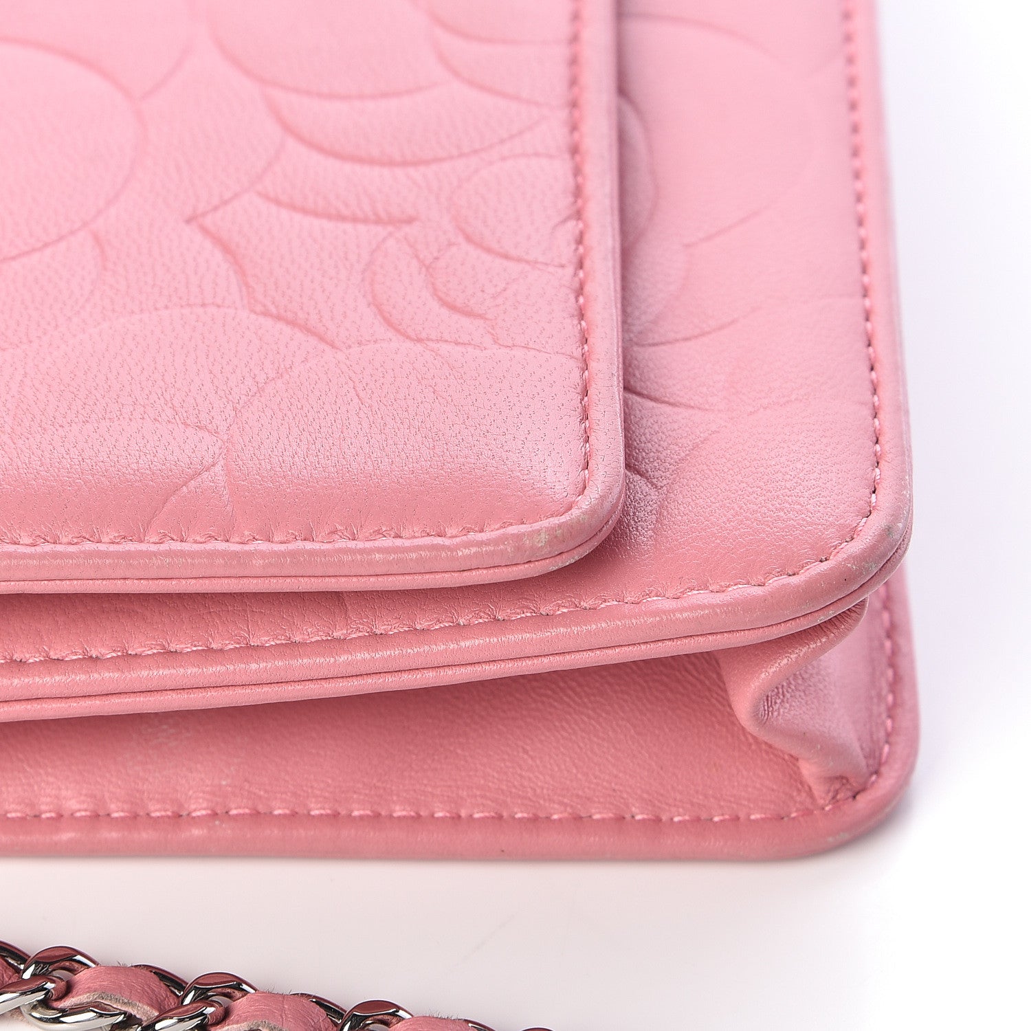 Chanel Lambskin Camellia Embossed Wallet On Chain WOC Pink 15 of 16