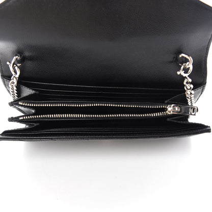 Saint Laurent Grain De Poudre Matelasse Chevron Small Monogram Chain Wallet Black 5 of 12