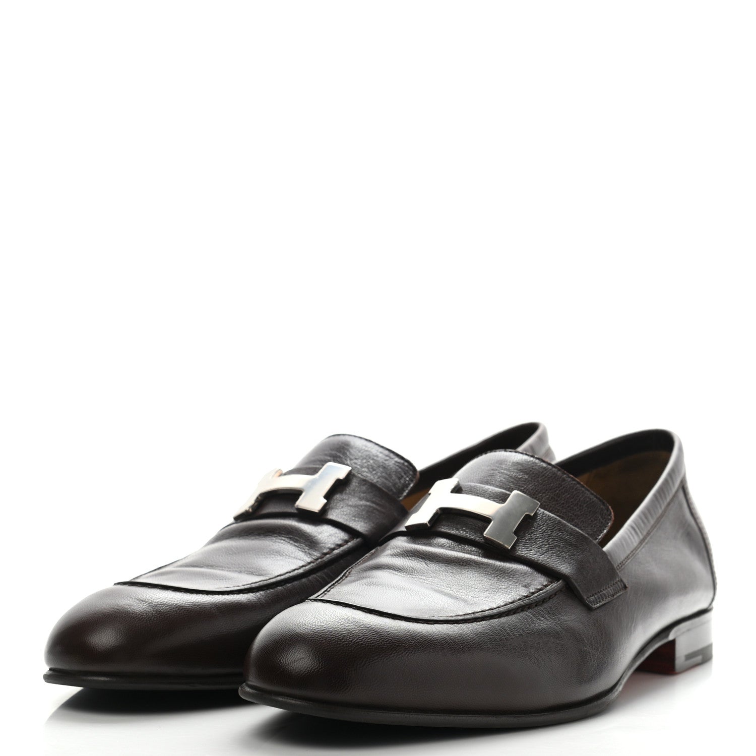 Hermes Goatskin Mens Paris Loafers 43 Cacao 3 of 11