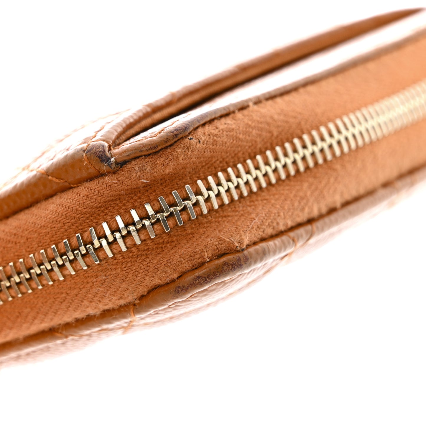 Caviar Quilted Zip Around Coin Purse Wallet Light Brown