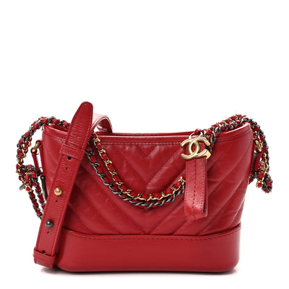 Chanel Aged Calfskin Chevron Quilted Small Gabrielle Hobo Red 1 of 11