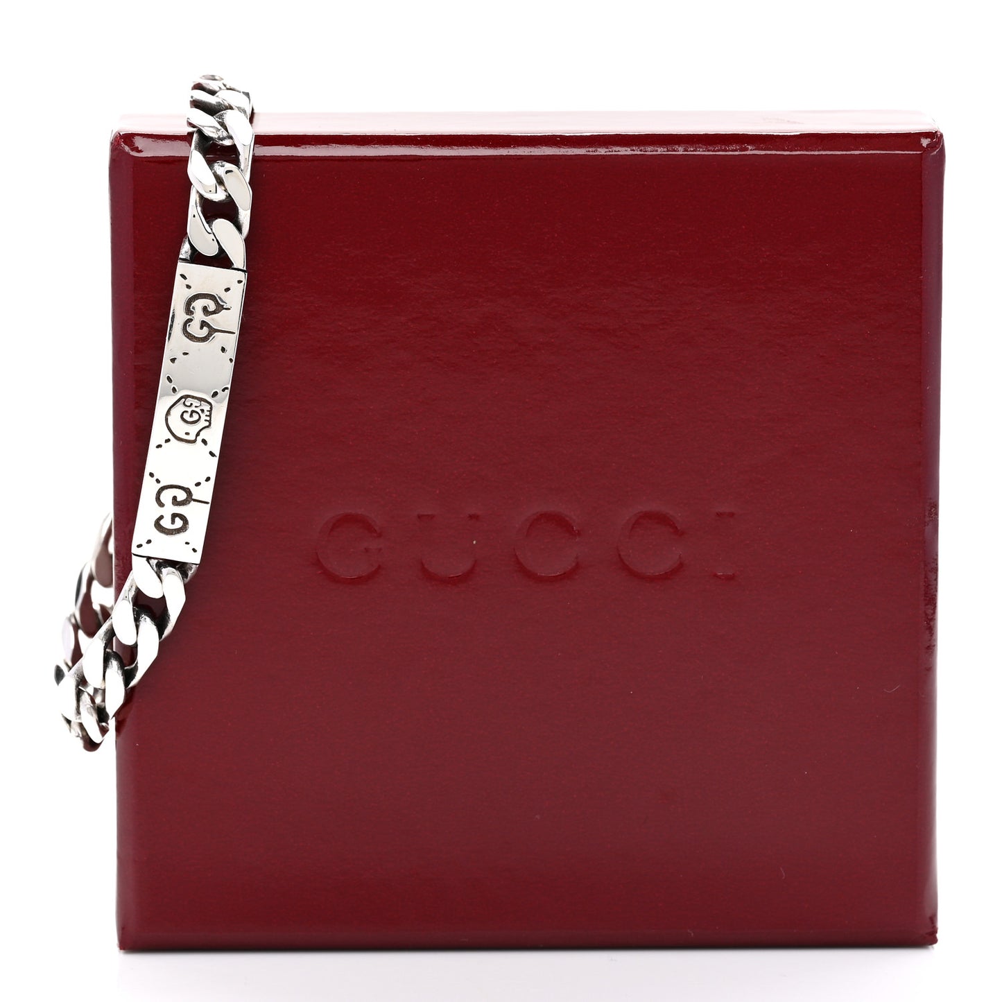 Sterling Silver GucciGhost Hamlet Skull ID Chain Bracelet