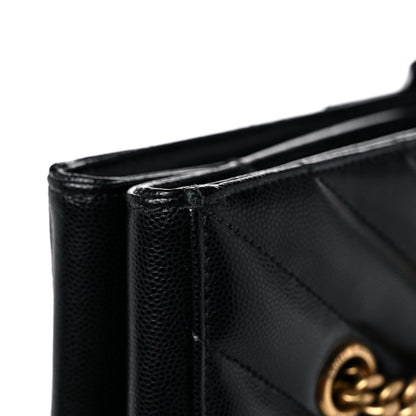 Saint Laurent Grain De Poudre Matelasse Chevron Medium Tribeca Shopping Bag Black 12 of 13