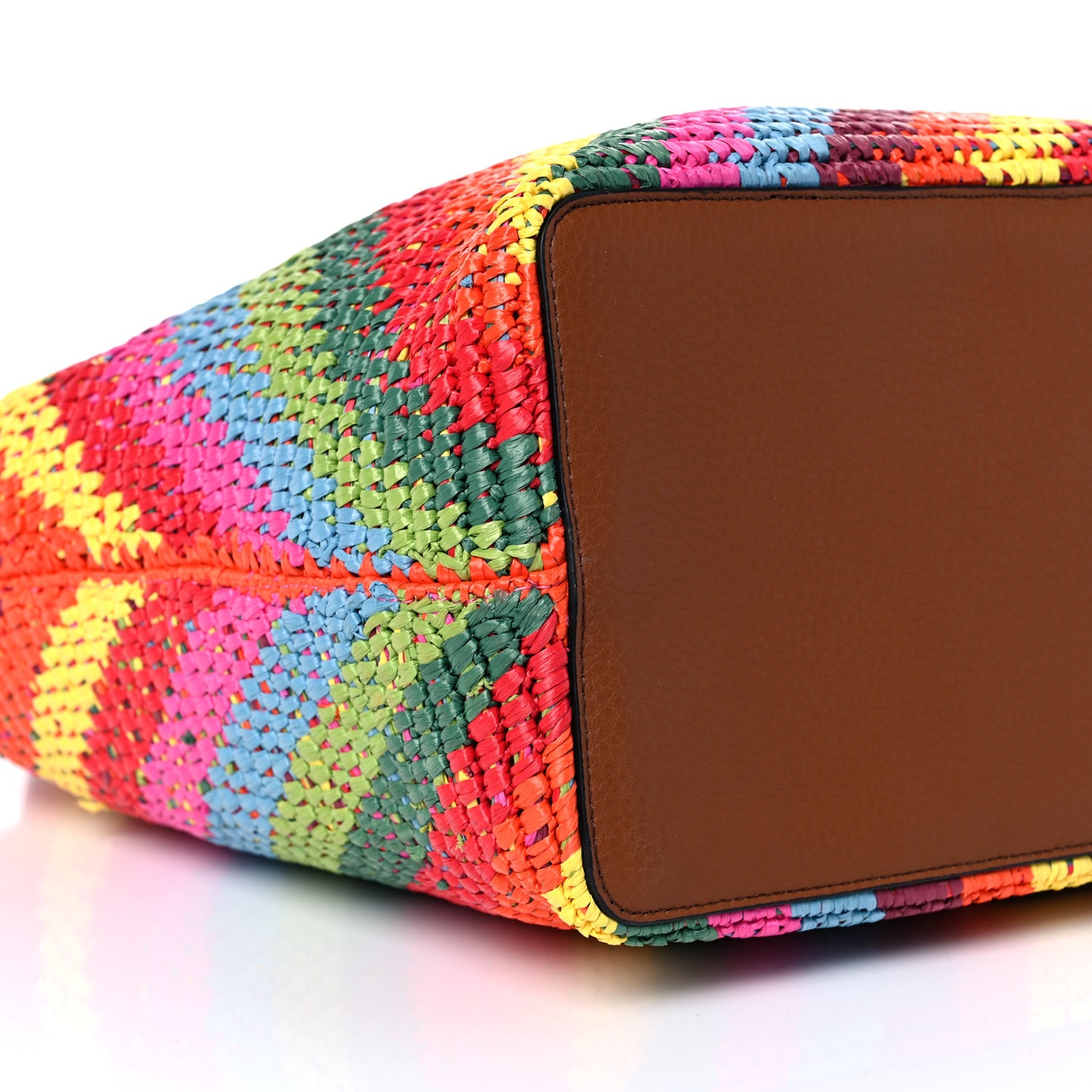 Raffia Calfskin Rockstud Summer Tote Multicolor