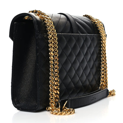 Saint Laurent Grain De Poudre Textured Mixed Matelasse Triquilt Medium Monogram Satchel Black 3 of 11