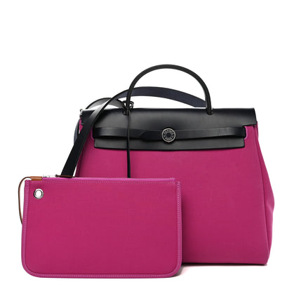 Hermes Toile Officier Vache Hunter Horseshoe Laque Herbag Zip PM 31 Magnolia Bleu Indigo 1 of 10