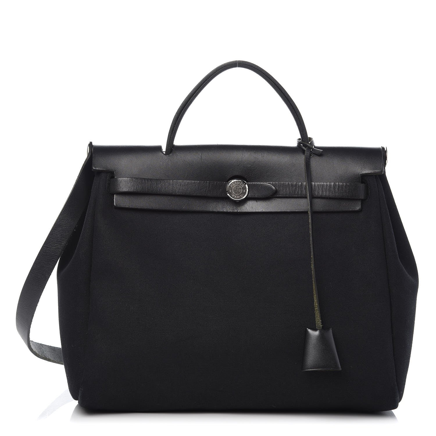 Hermes Toile Vache Calfskin Herbag 30 PM Black Natural 1 of 14