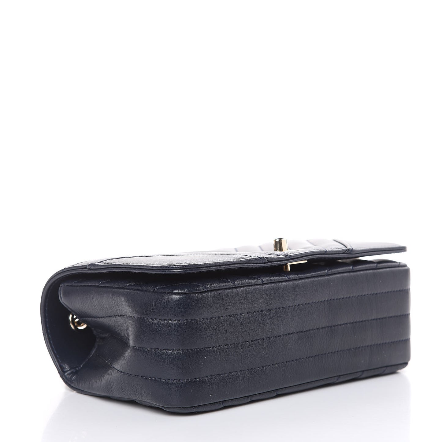 Calfskin Chevron Quilted Mini Statement Flap Navy Blue