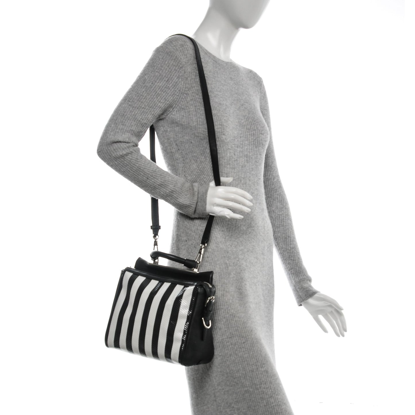 3.1 Calfskin Medium Striped Ryder Satchel Black White