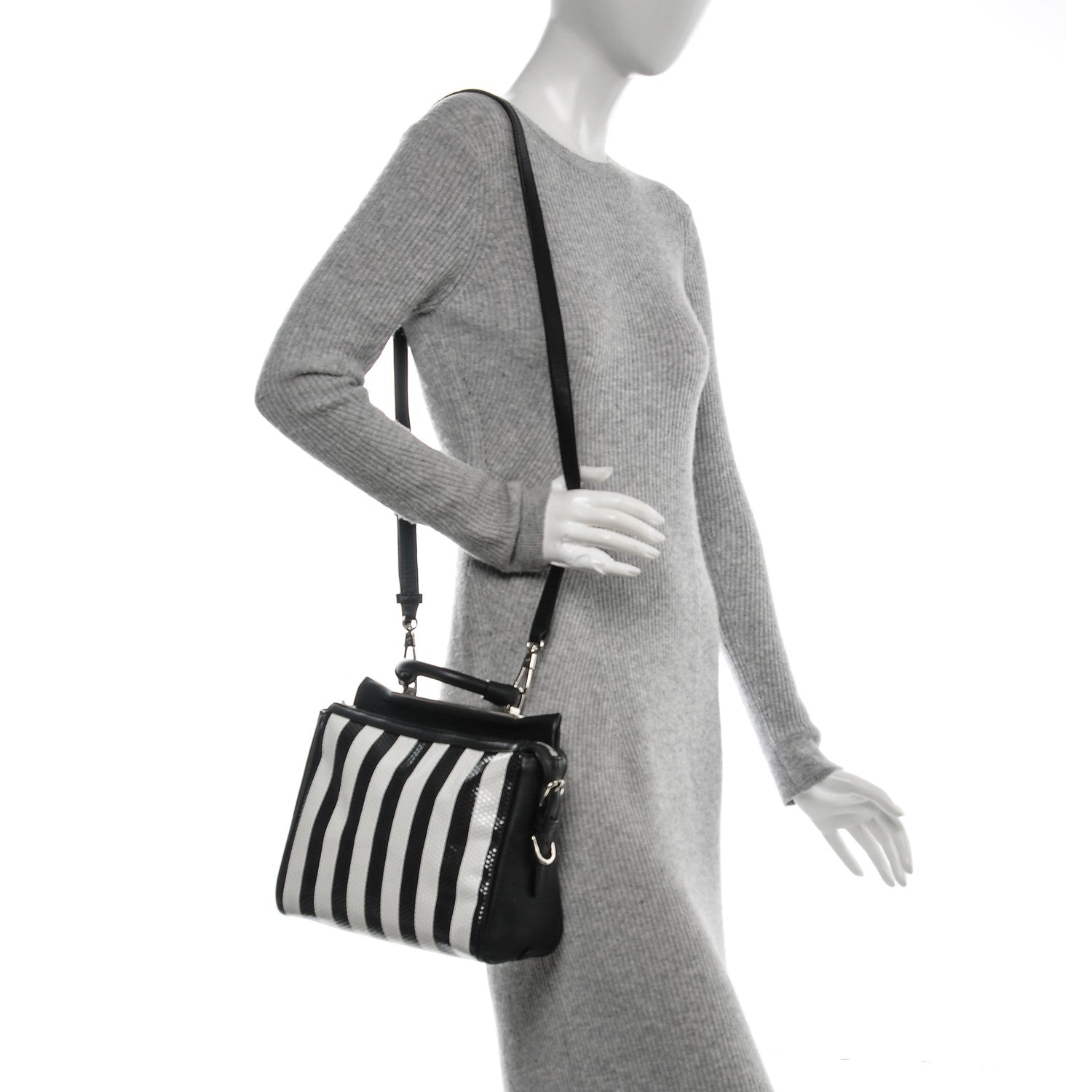 3.1 Phillip Lim 3.1 Calfskin Medium Striped Ryder Satchel Black White 2 of 8