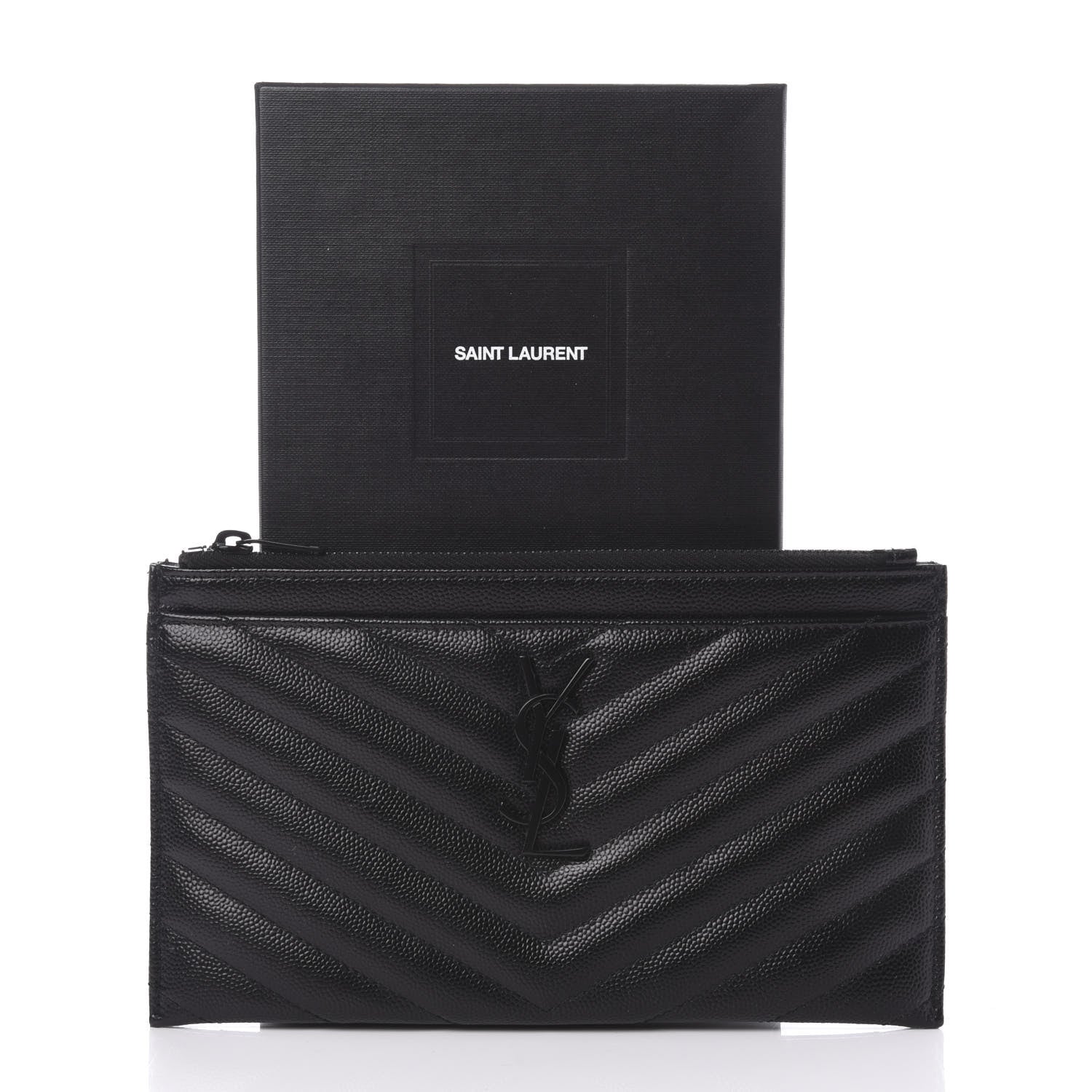 Saint Laurent Grain De Poudre Chevron Monogram Bill Pouch Black 8 of 8